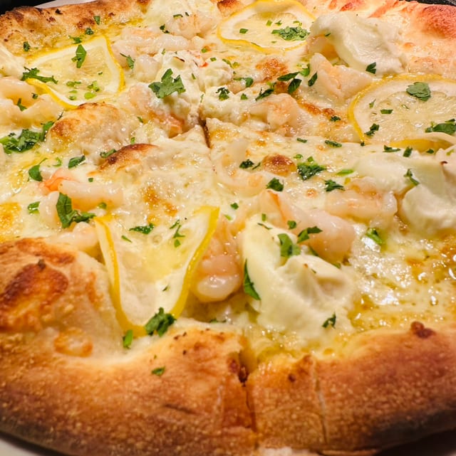 Shrimp Scampi Pizza.